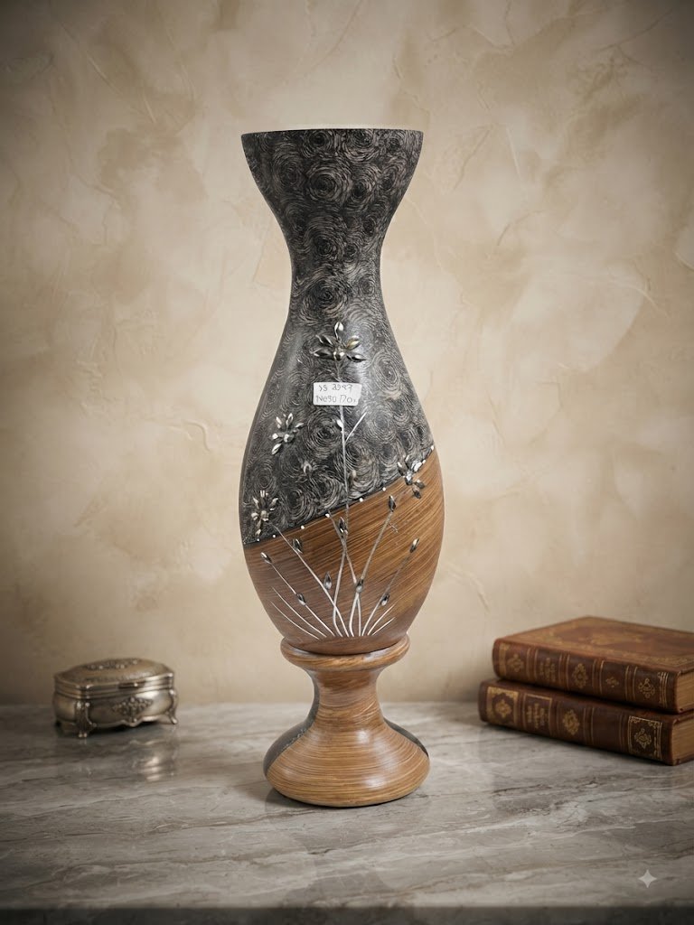 YS2547 ( Elegant Handcrafted Wooden & Black Decorative Floor Vase )