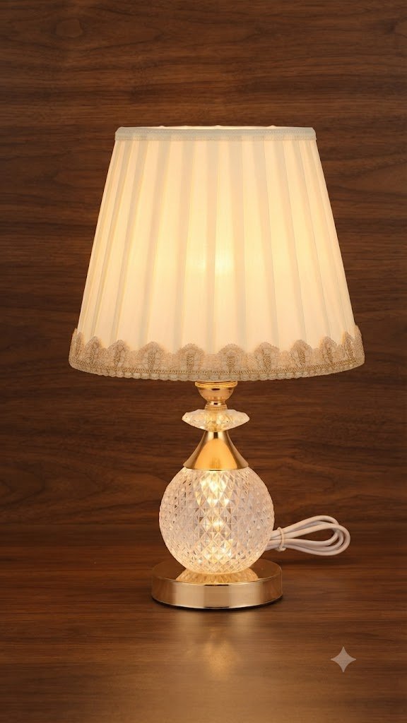 Ys 2191 ( Elegant Crystal Ball Table Lamp with Pleated Fabric Shade )