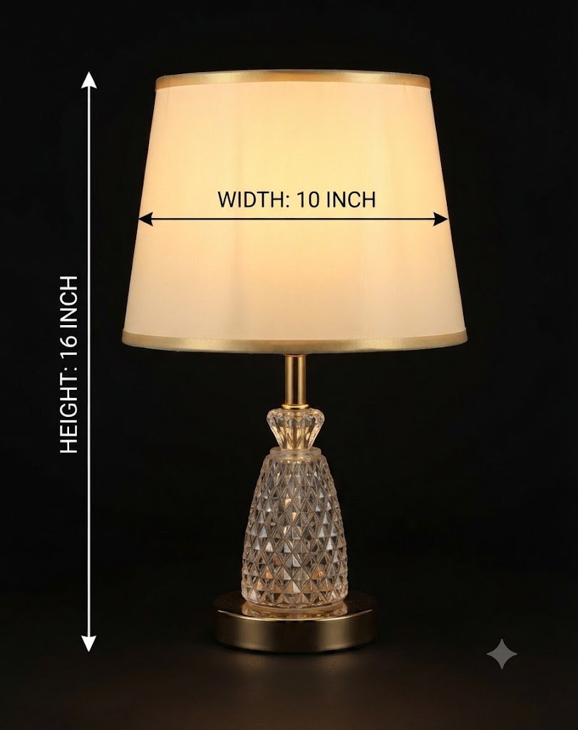 Ys 2195 ( Luxury Crystal Diamond-Cut Table Lamp with Fabric Shade โ 16 Inch )