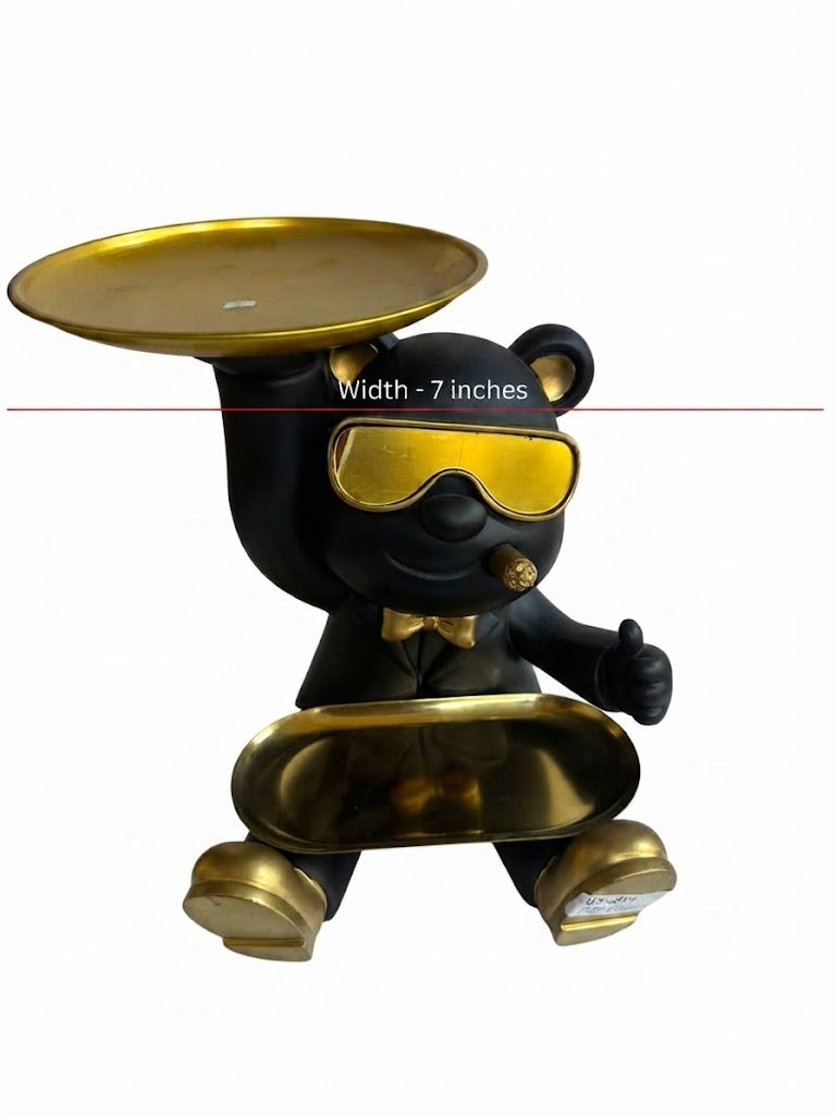 Ys214 ( Luxury Black Bear Butler Decorative Showpiece with Golden Trays ) - Image 2