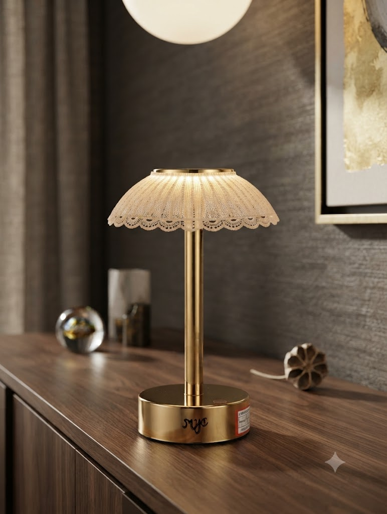 YS 2248 Cordless Brass Pleated LED Table Lamp