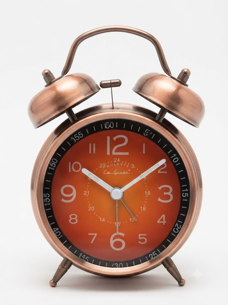 AR 2924 Vintage Orange Twin Bell Alarm Clock โ Classic Retro Metal Table Clock with Analog Dial - Image 2