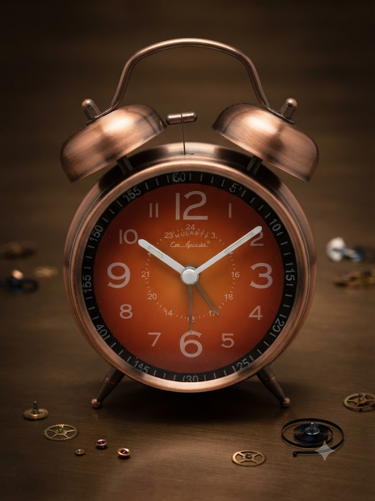 AR 2924 Vintage Orange Twin Bell Alarm Clock โ Classic Retro Metal Table Clock with Analog Dial