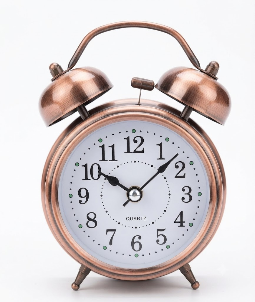AR 3041 Vintage Brown Twin Bell Alarm Clock โ Classic Retro Metal Table Clock with Roman Numeral Dial - Image 2