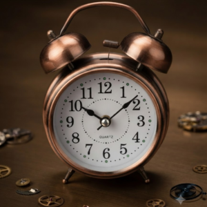 AR 3041 Vintage Brown Twin Bell Alarm Clock – Classic Retro Metal Table Clock with Roman Numeral Dial