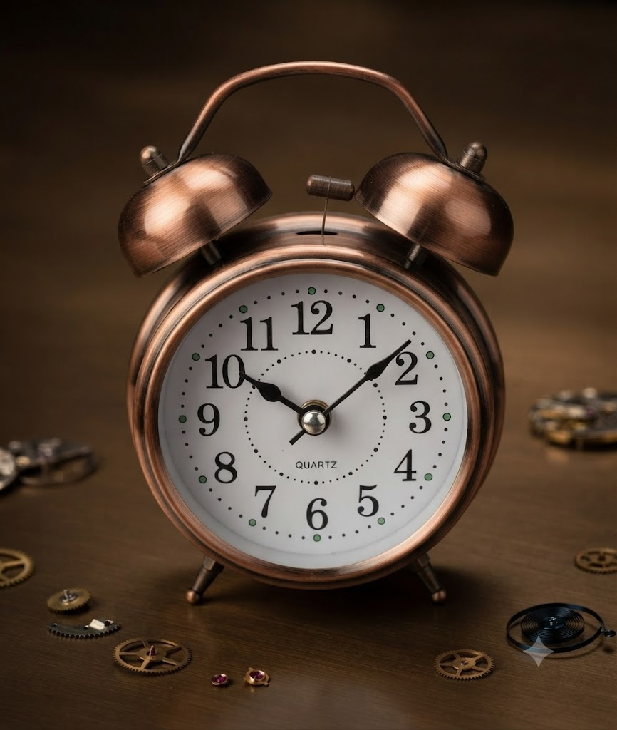 AR 3041 Vintage Brown Twin Bell Alarm Clock โ Classic Retro Metal Table Clock with Roman Numeral Dial
