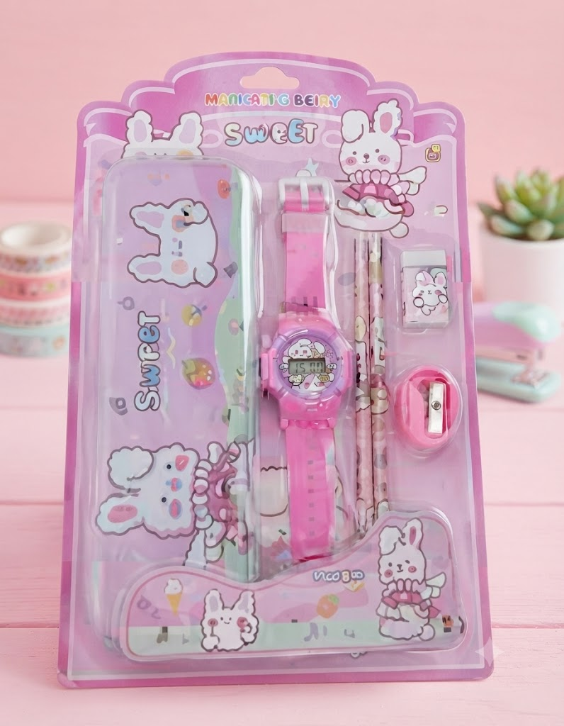 AR 3396 Cute Pink Hello Kitty Stationery Gift Set for Girls โ Stylish Watch, Pen & Accessories Combo
