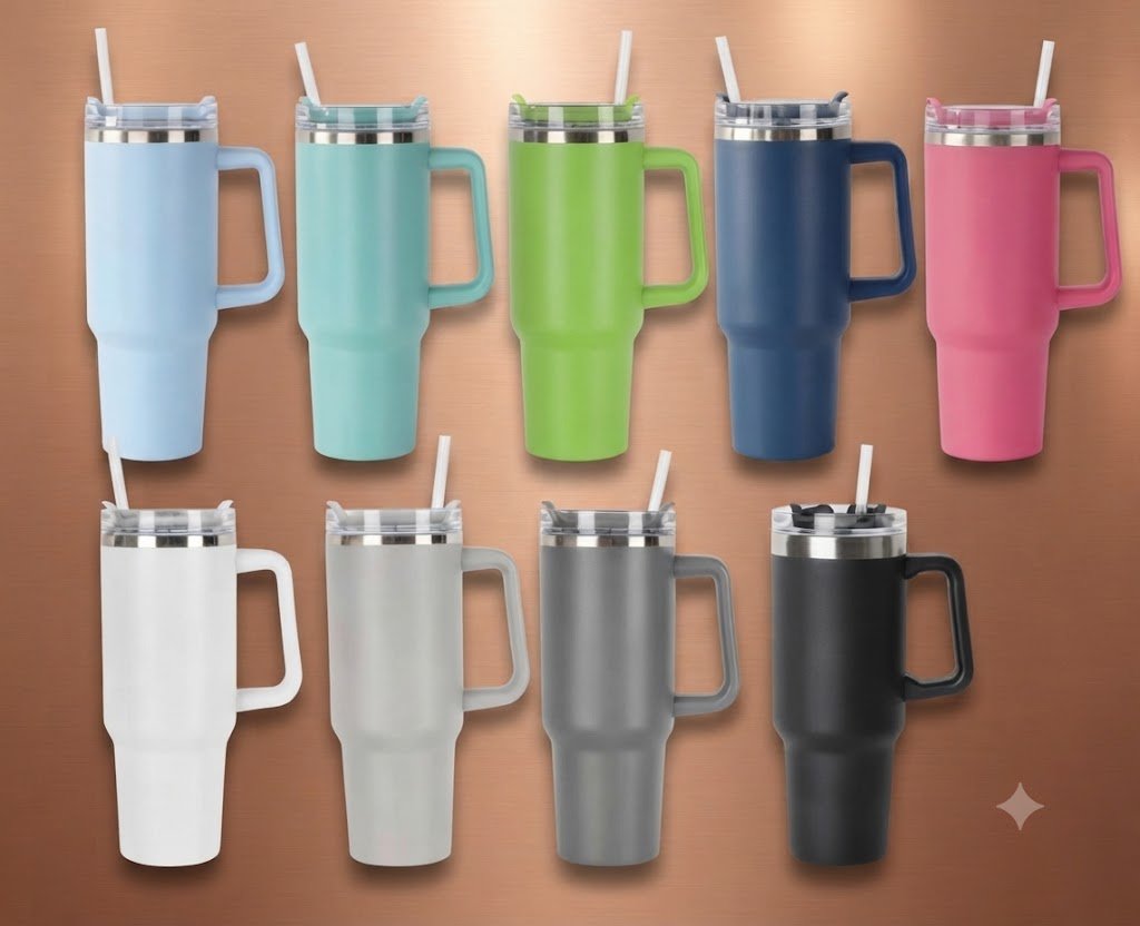 AR1514 Stainless Steel Insulated Travel Tumbler with Handle & Straw