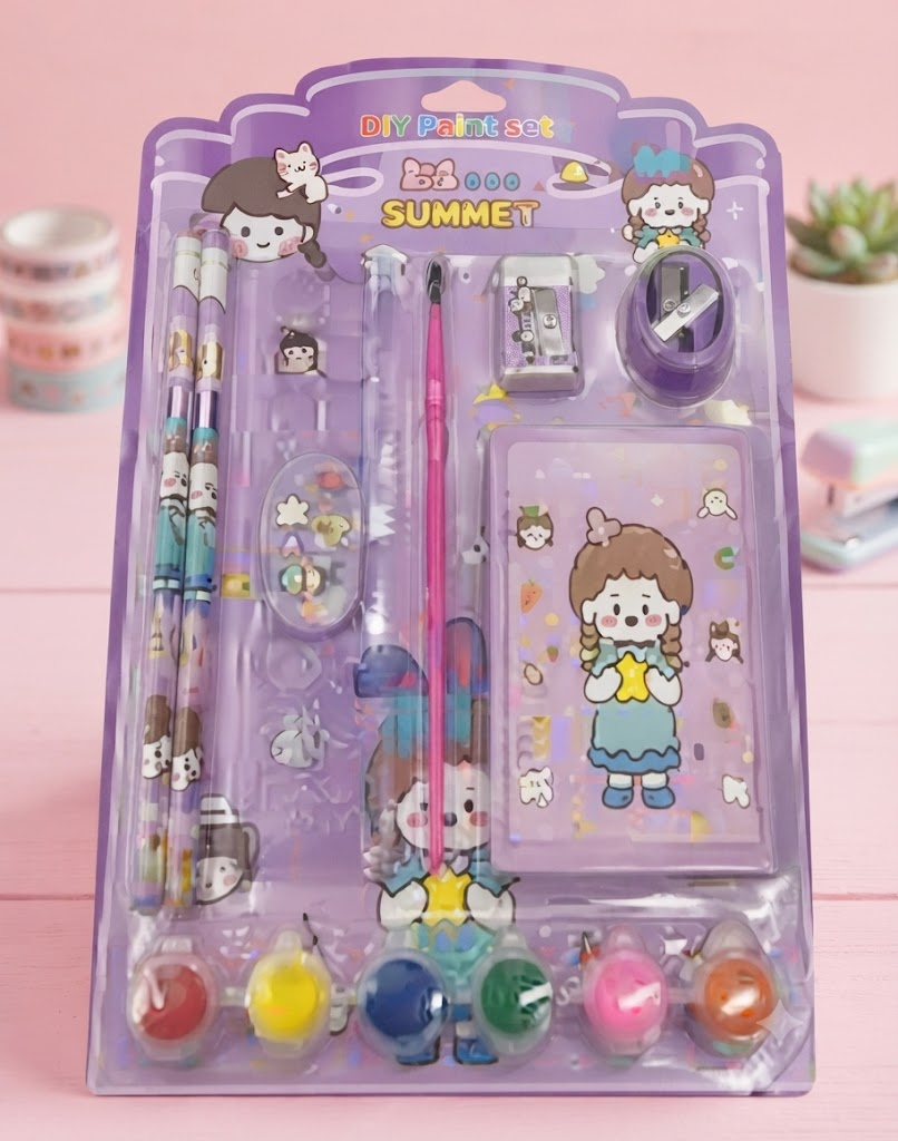 AR 3398 Cute Cartoon Stationery & School Supplies Gift Set for Kids โ Colorful Multi-Piece Writing and Drawing Kit