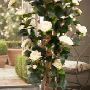 YS 2684 Artificial Green Plant with White Flowers and Decorative Black Pot