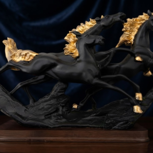 AR 3974 Majestic Black Running Horses with Golden Accents – Luxury Decorative Statue