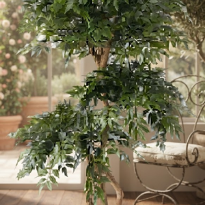 YS 2686 Artificial Green Bamboo-Style Tree with Lush Foliage and Decorative Black Pot