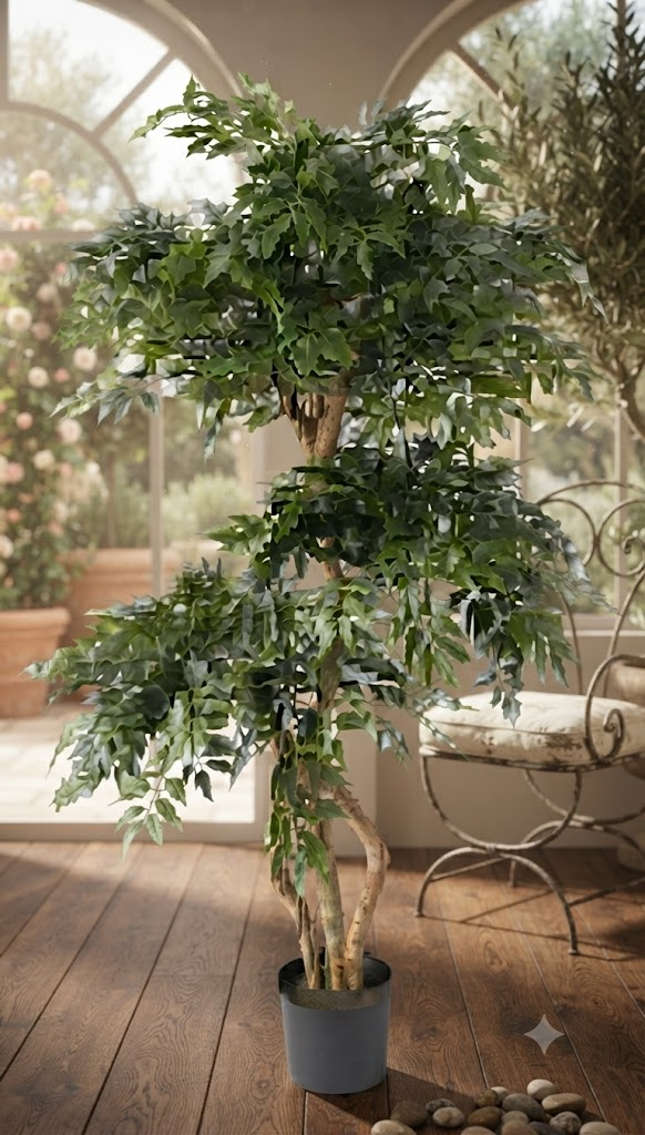 YS 2686 Artificial Green Bamboo-Style Tree with Lush Foliage and Decorative Black Pot