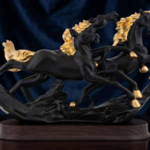 AR 3975 Majestic Black Galloping Horses with Golden Manes โ Luxury Decorative Showpiece