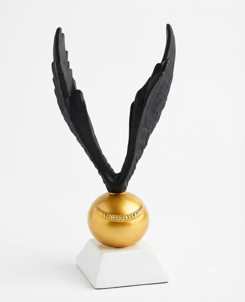 AR 3979 Elegant Black Angel Wings with Golden Sphere โ Luxury Decorative Showpiece - Image 2