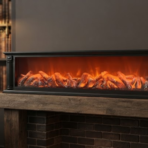 YS 3419 Luxury Black Wall Mounted Electric Fireplace with Realistic LED Flame Effect