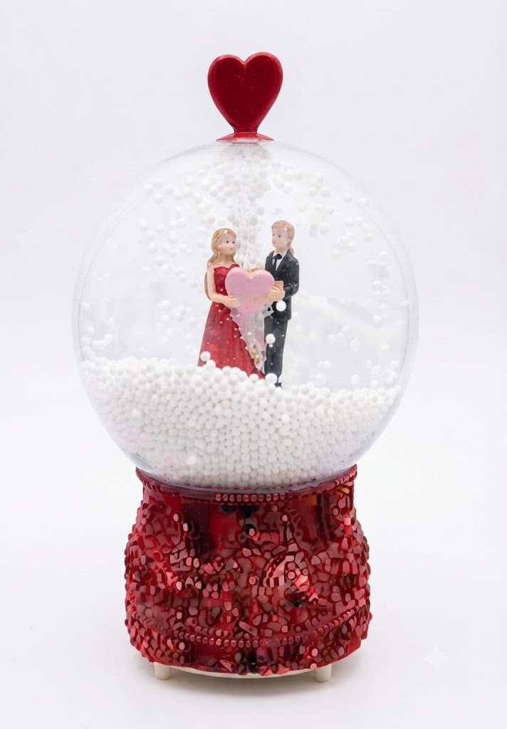 AR 4069 Romantic Red Snow Globe with Couple Figurine โ Heart-Themed Decorative Showpiece - Image 2
