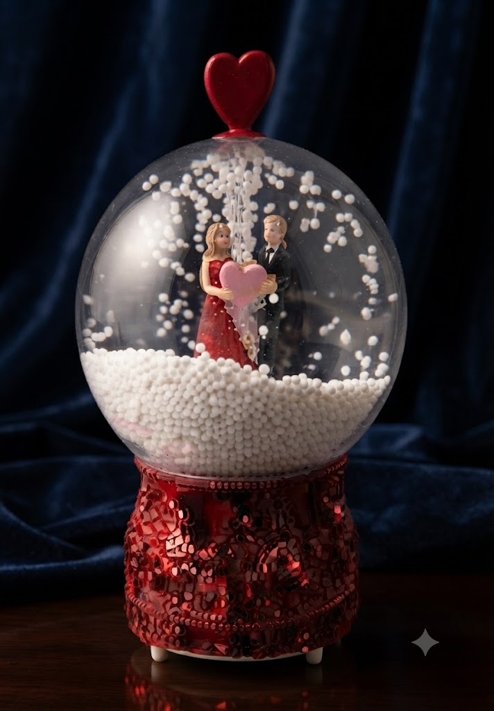 AR 4069 Romantic Red Snow Globe with Couple Figurine โ Heart-Themed Decorative Showpiece