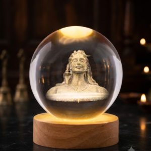 AR 2467 Lord Shiva Crystal Ball LED Night Lamp with Wooden Base – Mahadev Decorative Spiritual Light