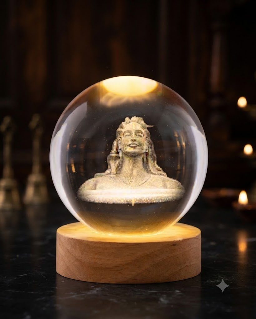 AR 2467 Lord Shiva Crystal Ball LED Night Lamp with Wooden Base โ Mahadev Decorative Spiritual Light