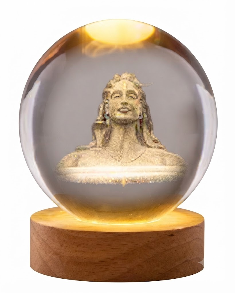 AR 2467 Lord Shiva Crystal Ball LED Night Lamp with Wooden Base โ Mahadev Decorative Spiritual Light - Image 2