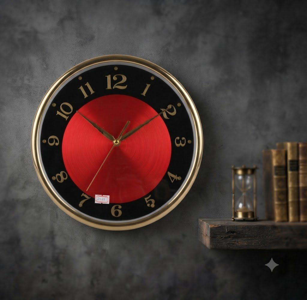 BB1738 Elegant Black & Gold Round Wall Clock with Classic Roman Numerals