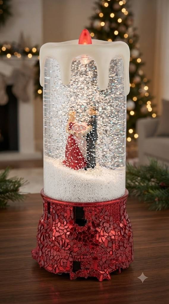 AR 4528 Elegant Red Glitter Musical Snow Globe