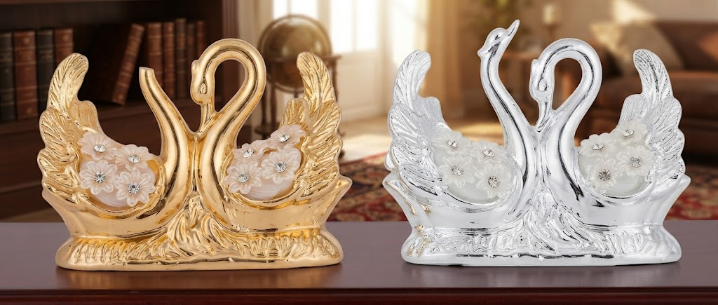 AR 4272 Elegant Swan Couple Decorative Showpiece โ Gold & Silver Finish
