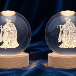 AR 2465 Radha Krishna Crystal Ball LED Night Lamp with Wooden Base – Spiritual Decorative Light for Home & Gifting