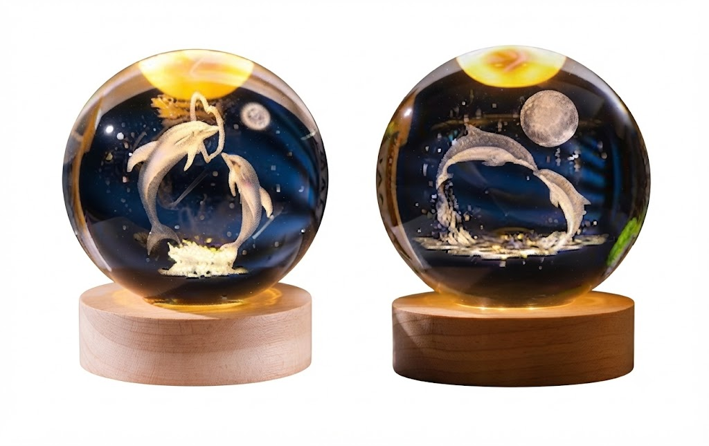AR 4588 Elegant Dolphin Crystal Ball Showpiece with Wooden Base β Ocean-Inspired Decorative Home DΓ©cor - Image 2