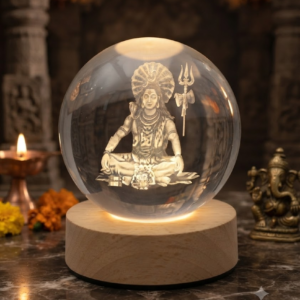 AR 4689 Lord Shiva 3D Engraved Crystal Ball with Wooden Base – Divine Meditation Showpiece