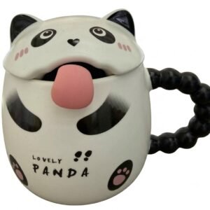 4317 Kawaii Panda Ceramic Mug with Lid and Beaded Handle