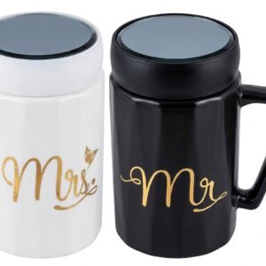 4339 Mr. and Mrs. Matching Ceramic Coffee Mugs with Lids