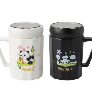 4341 Kawaii Panda Themed Ceramic Coffee Mug Set with Lids