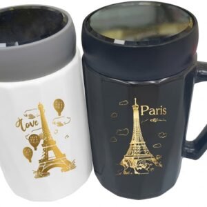 4342 Parisian-Themed Ceramic Travel Mug Set with Lids