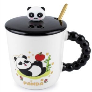 4373 Kawaii 3D Panda Figurine Ceramic Mug with Lid and Spoon