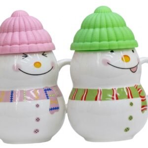 4380 Festive Snowman Ceramic Mug Set with Beanie Hats