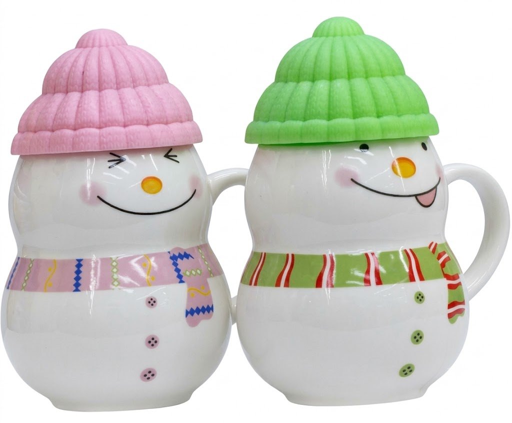 4380 Festive Snowman Ceramic Mug Set with Beanie Hats