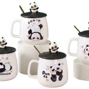 4479 Kawaii 3D Panda Figurine Ceramic Mug Collection with Lids and Spoons
