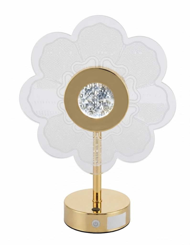 YS 2250 Cordless Gold Floral Panel Acrylic LED Table Lamp - Image 2