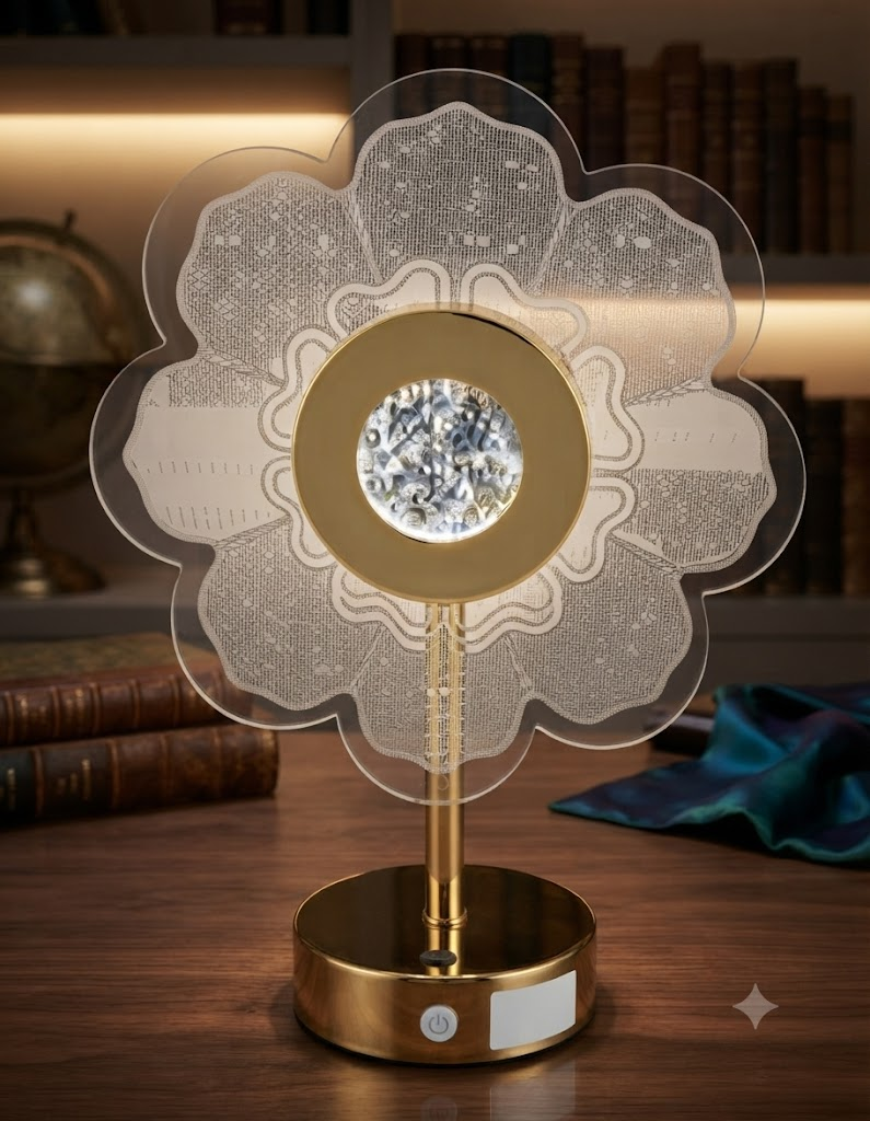 YS 2250 Cordless Gold Floral Panel Acrylic LED Table Lamp