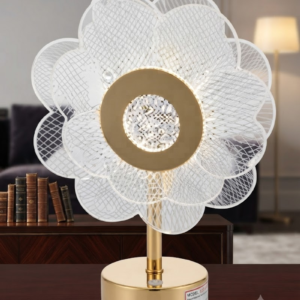 YS 2251 Cordless Gold Textured Floral Panel Acrylic LED Table Lamp