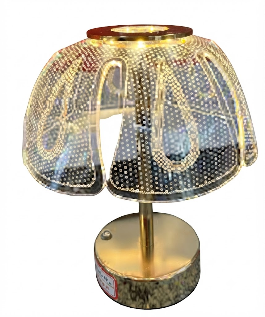 YS 2252 Cordless Gold & Dotted Paisley/Petal Acrylic LED Table Lamp - Image 2
