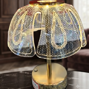 YS 2252 Cordless Gold & Dotted Paisley/Petal Acrylic LED Table Lamp