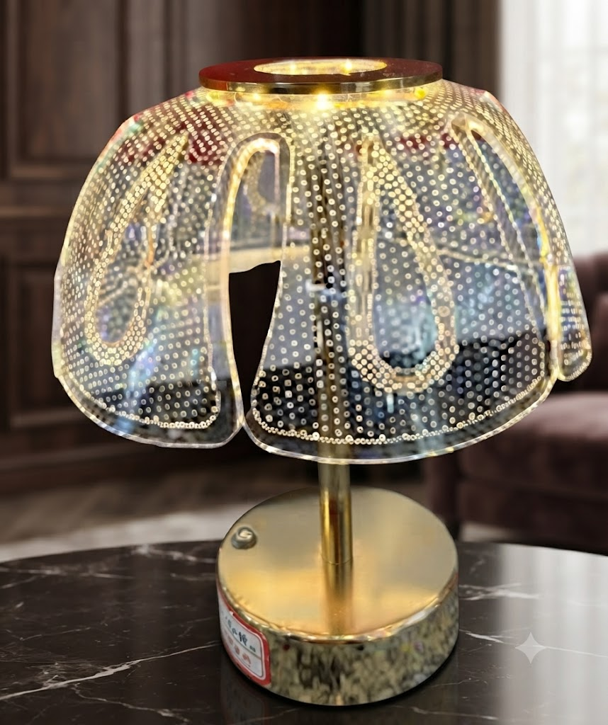 YS 2252 Cordless Gold & Dotted Paisley/Petal Acrylic LED Table Lamp