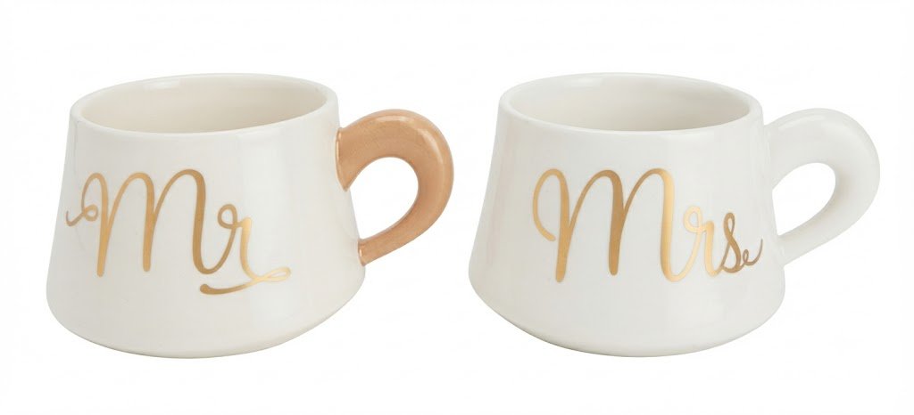 4347 Mr & Mrs Couple Coffee Mug Set โ White Ceramic Wedding Gift Mugs - Image 2
