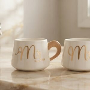 4347 Mr & Mrs Couple Coffee Mug Set – White Ceramic Wedding Gift Mugs