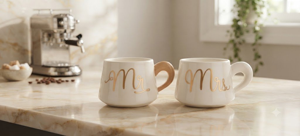 4347 Mr & Mrs Couple Coffee Mug Set โ White Ceramic Wedding Gift Mugs