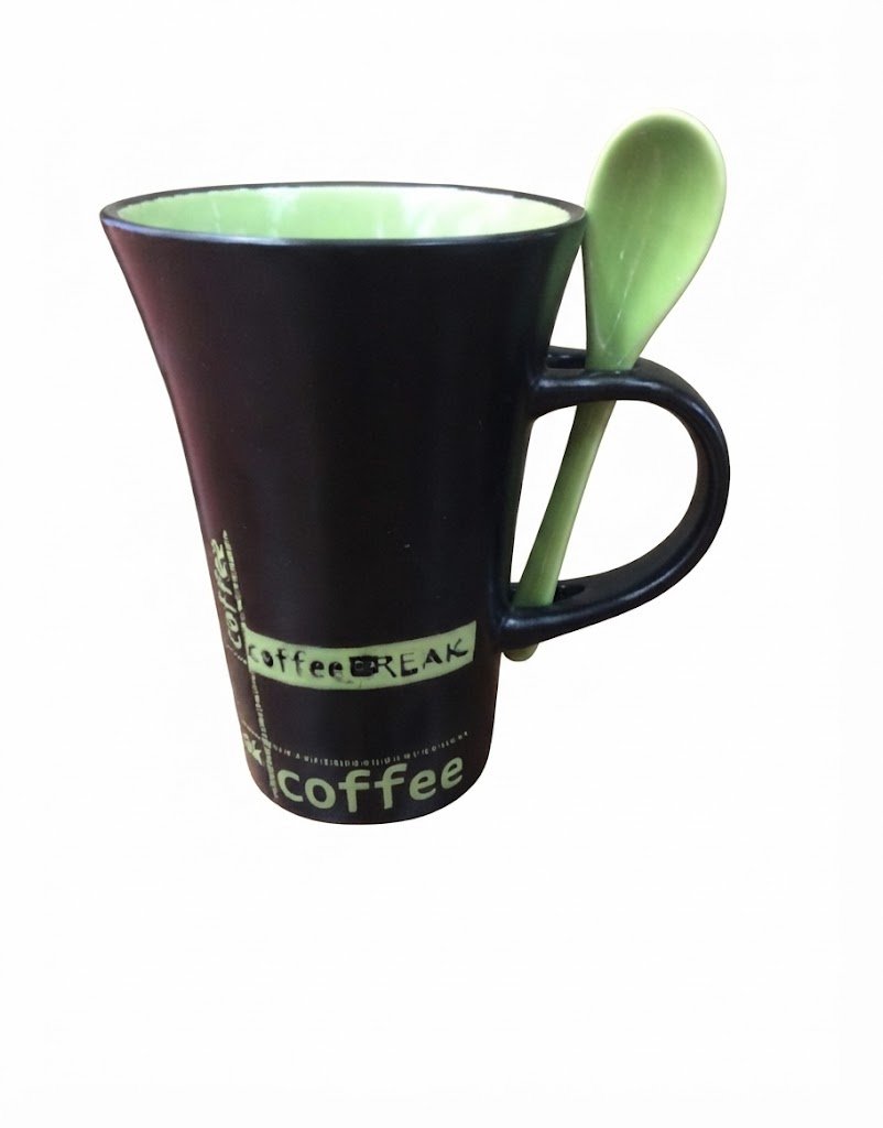 4961 Black Coffee Mug with Green Spoon โ Stylish Coffee Lover Mug - Image 2