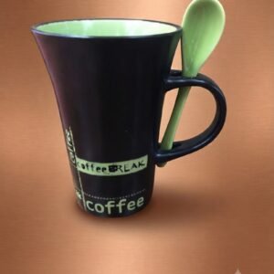 4961 Black Coffee Mug with Green Spoon – Stylish Coffee Lover Mug